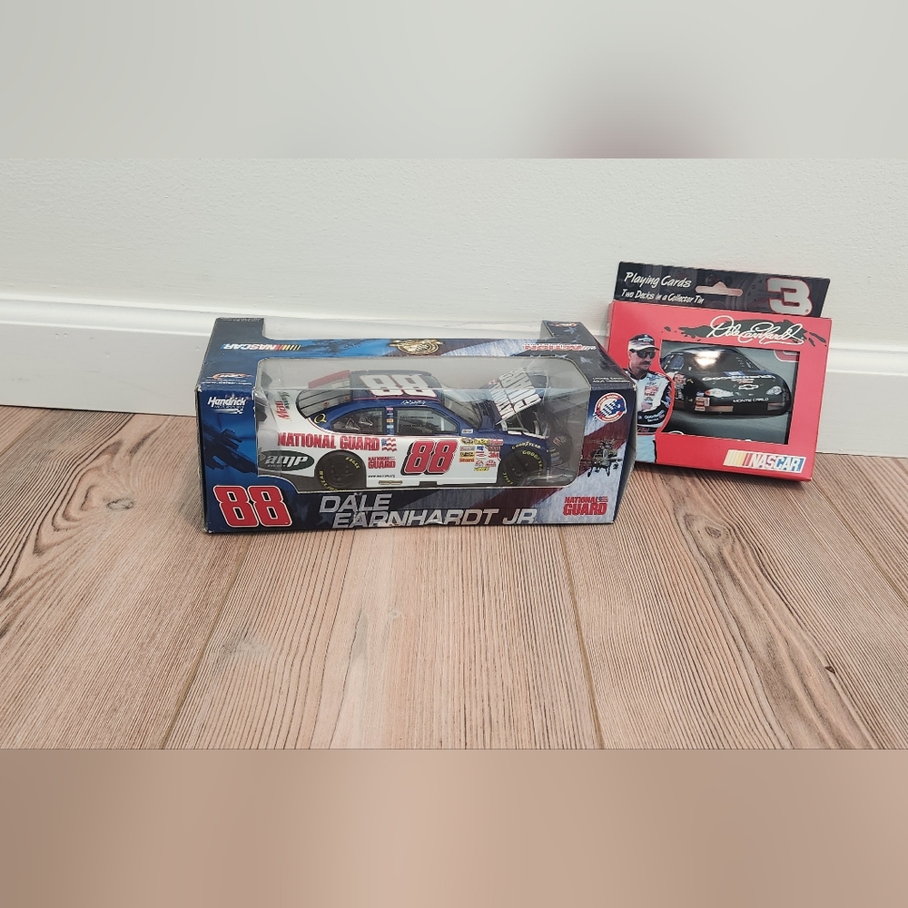 Nascar Dale Earnhardt Jr National Guard car and two deck card set.